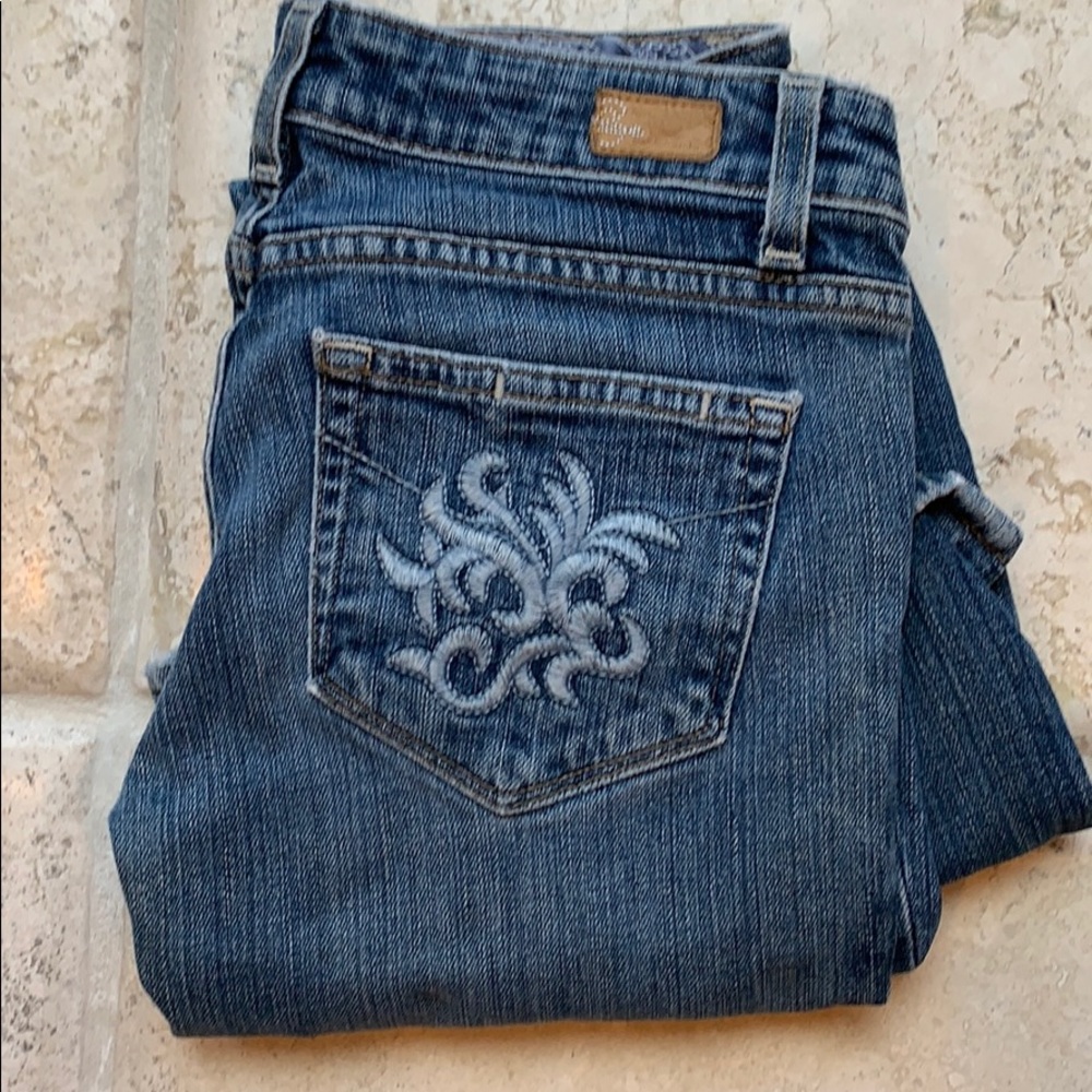 Vintage Paige Bootcut. Vintage pocket design